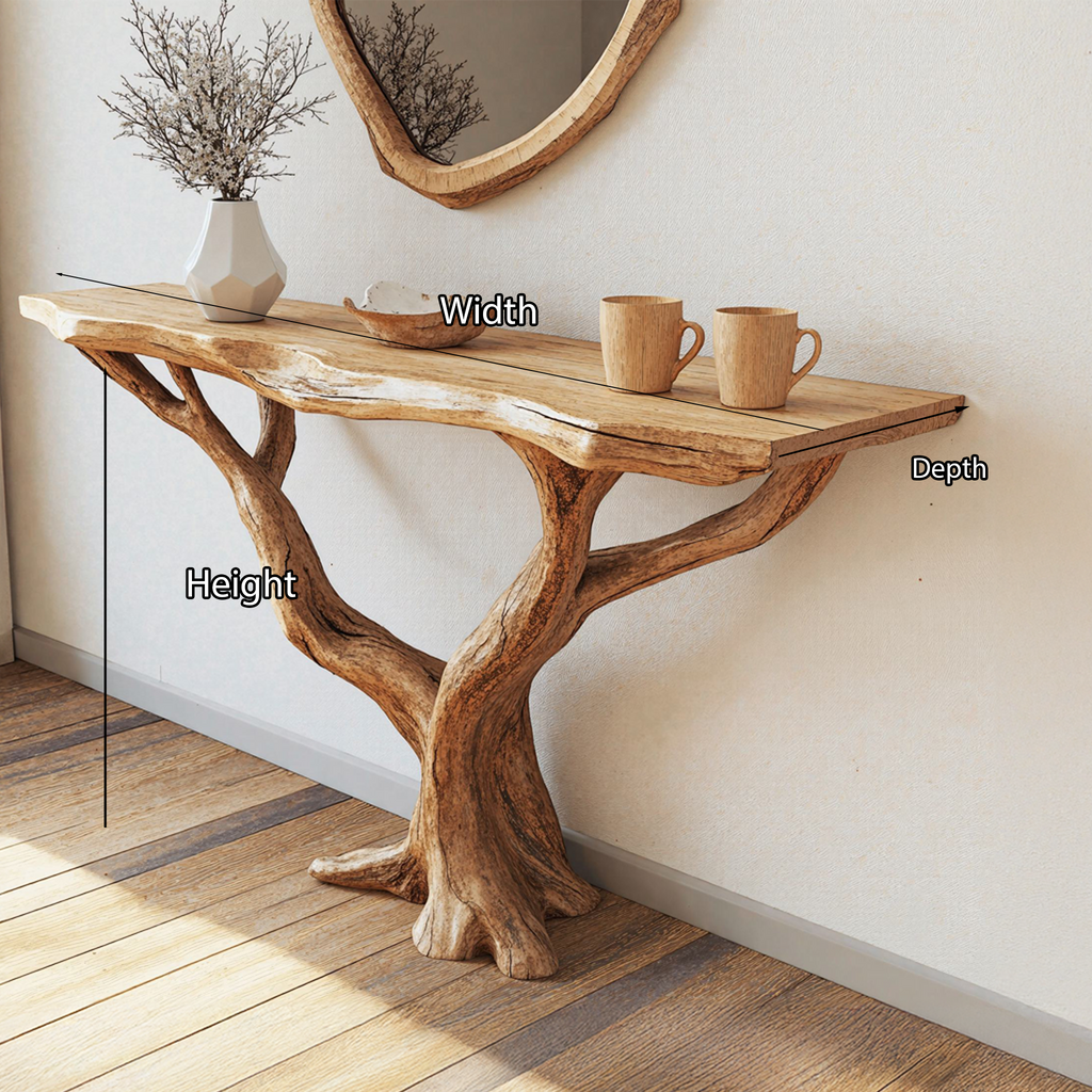 Organic Shape Wood Foyer Console Table, 40 To 71 Inch Wide