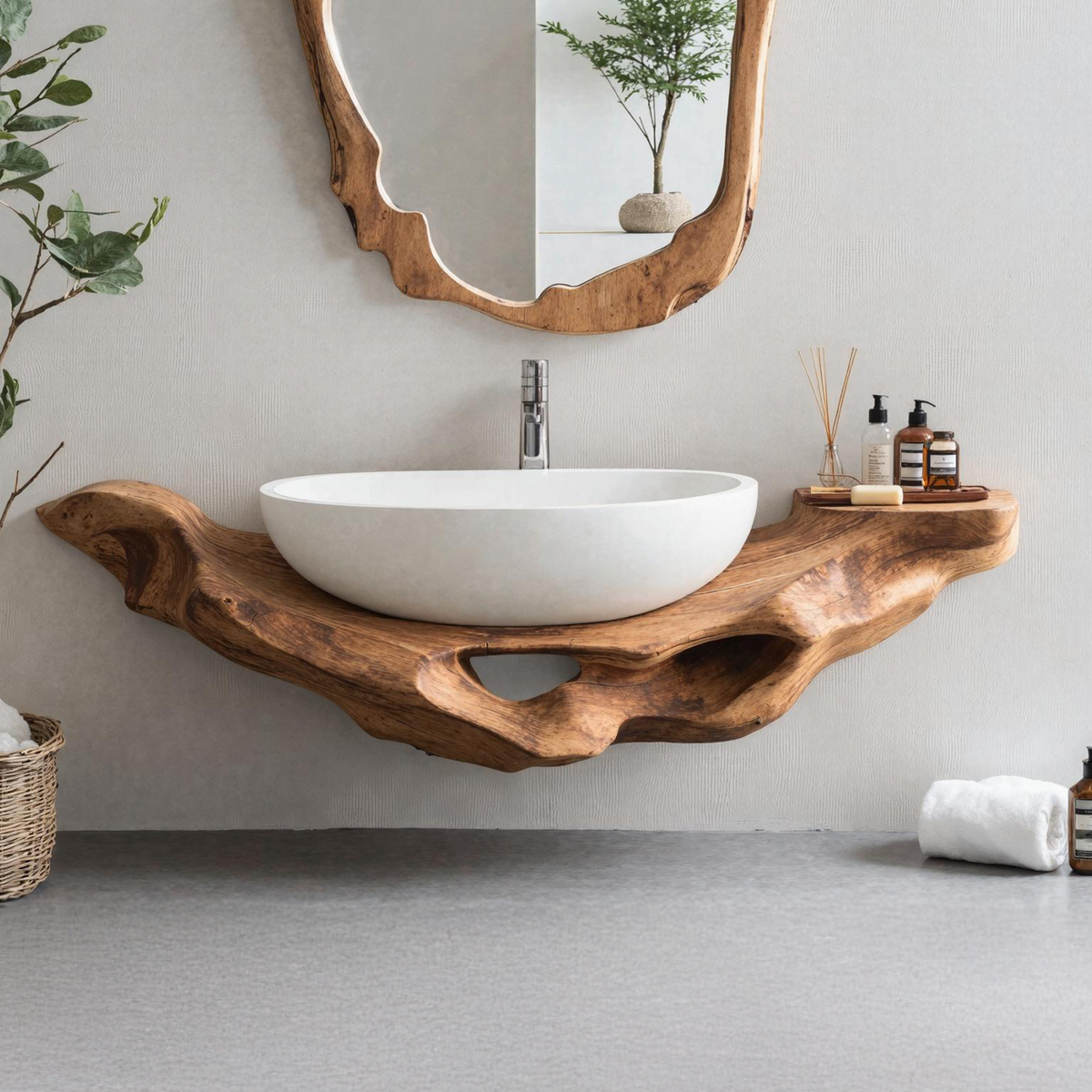 Slim 8 Inch Live Edge Wall Shelf Vanity for Vessel Sink, 16 to 39 In