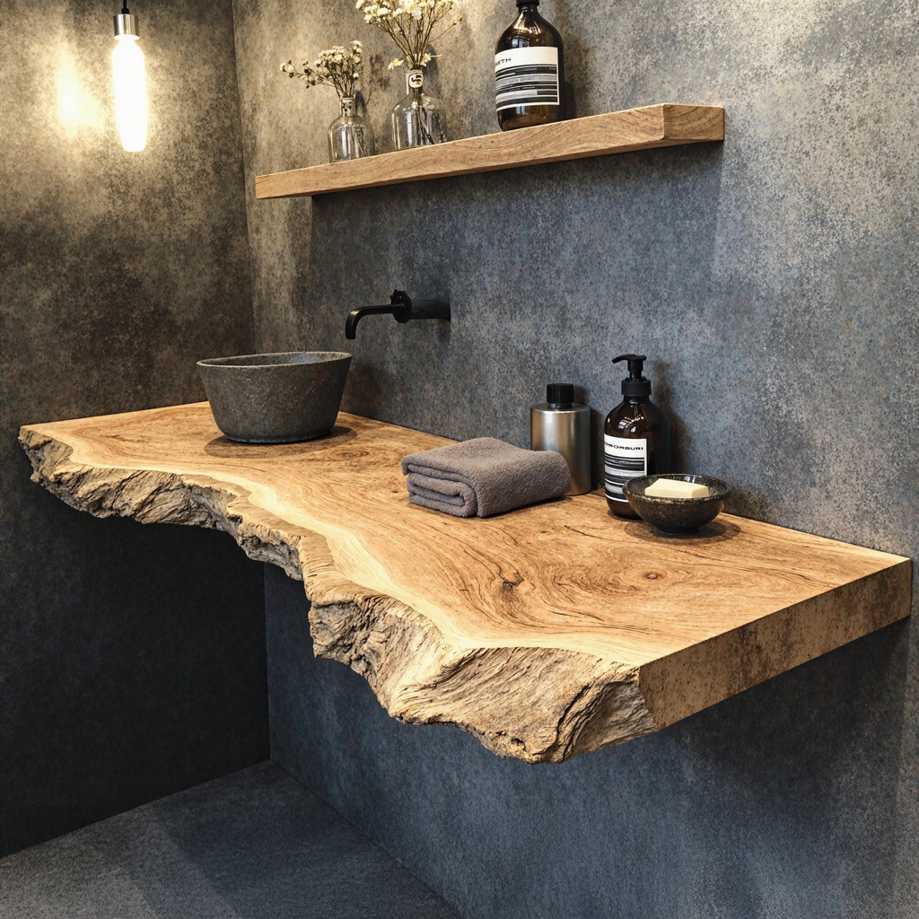 Single Wooden Floating Vanity Countertop Shelf, 20 To 43 Inch