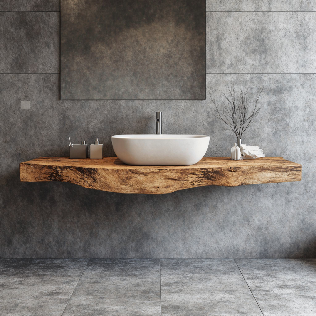 Farmhouse Solid Wood Vanity Top, Wall Mounted Bathroom Sink Shelf