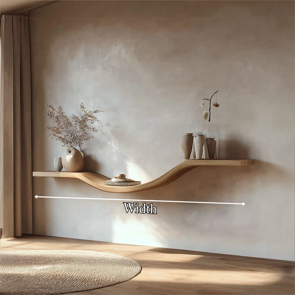 Floating Wall Shelf, Organic Modern Curved Solid Wood for Entryway