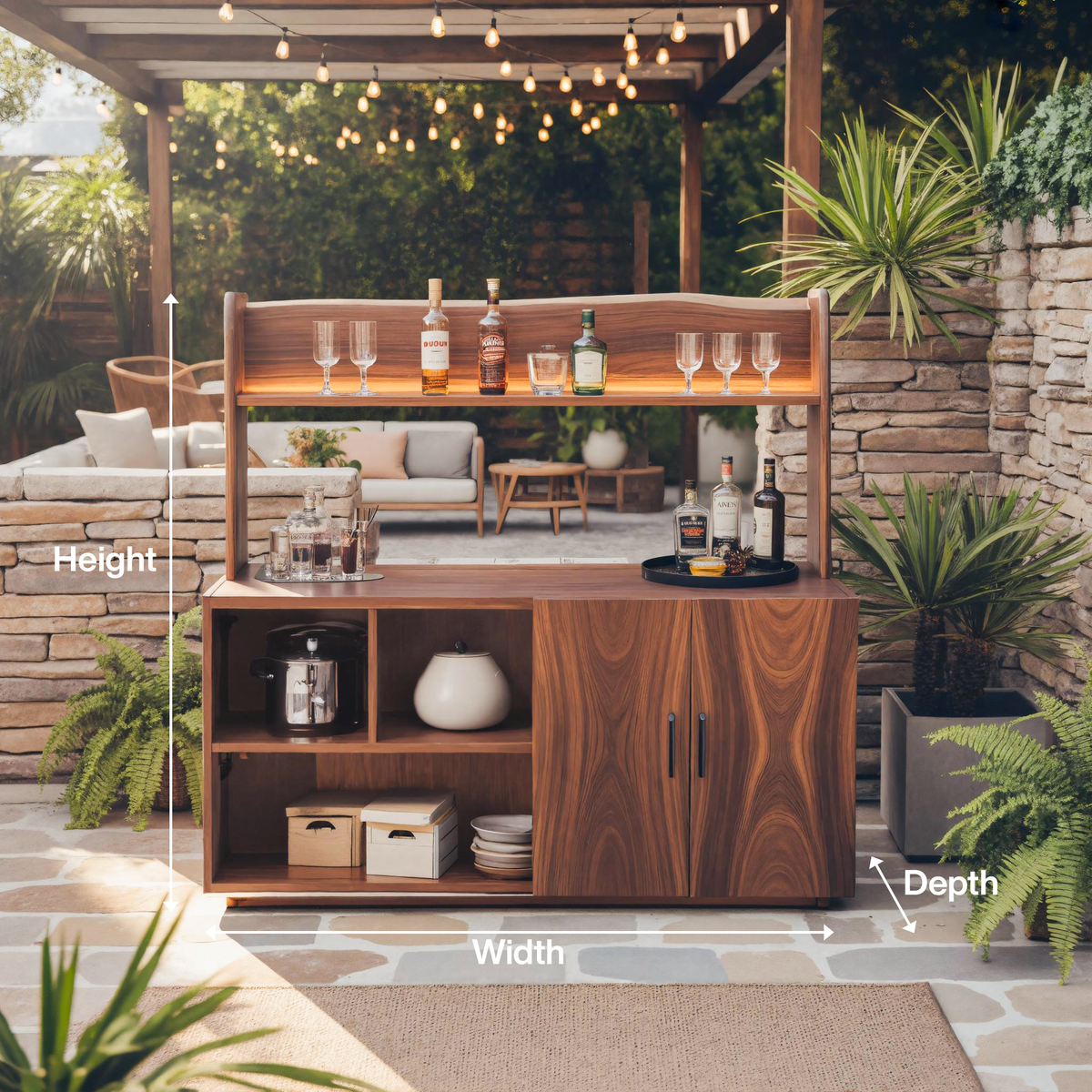 Contemporary Outdoor Bar Table With Hidden Storage For Garden Or