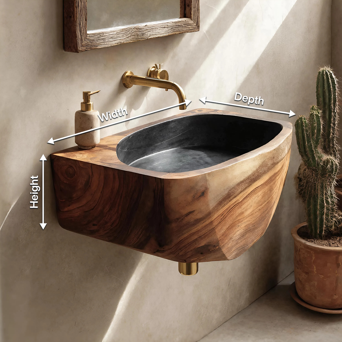Wood Vessel Sink, Minimalist Solid Wood Bathroom Basin