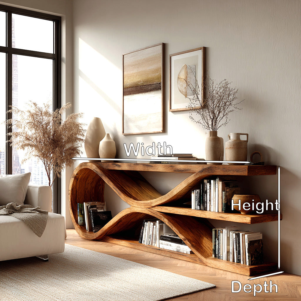 Fluid Form Curved Wood Console Table With Storage For Living Rooms