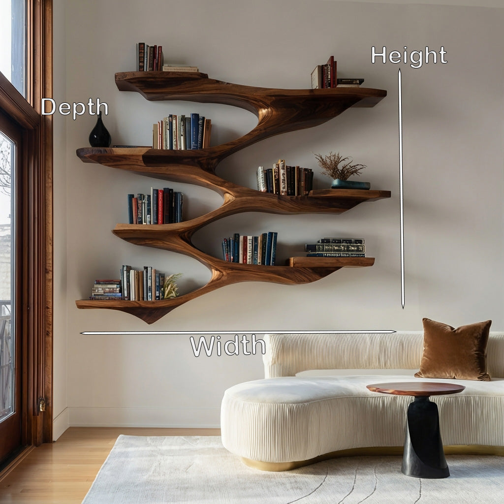 Fanned Tier Wood Wall Shelf with Central Spine, 47 to 71 in Tall
