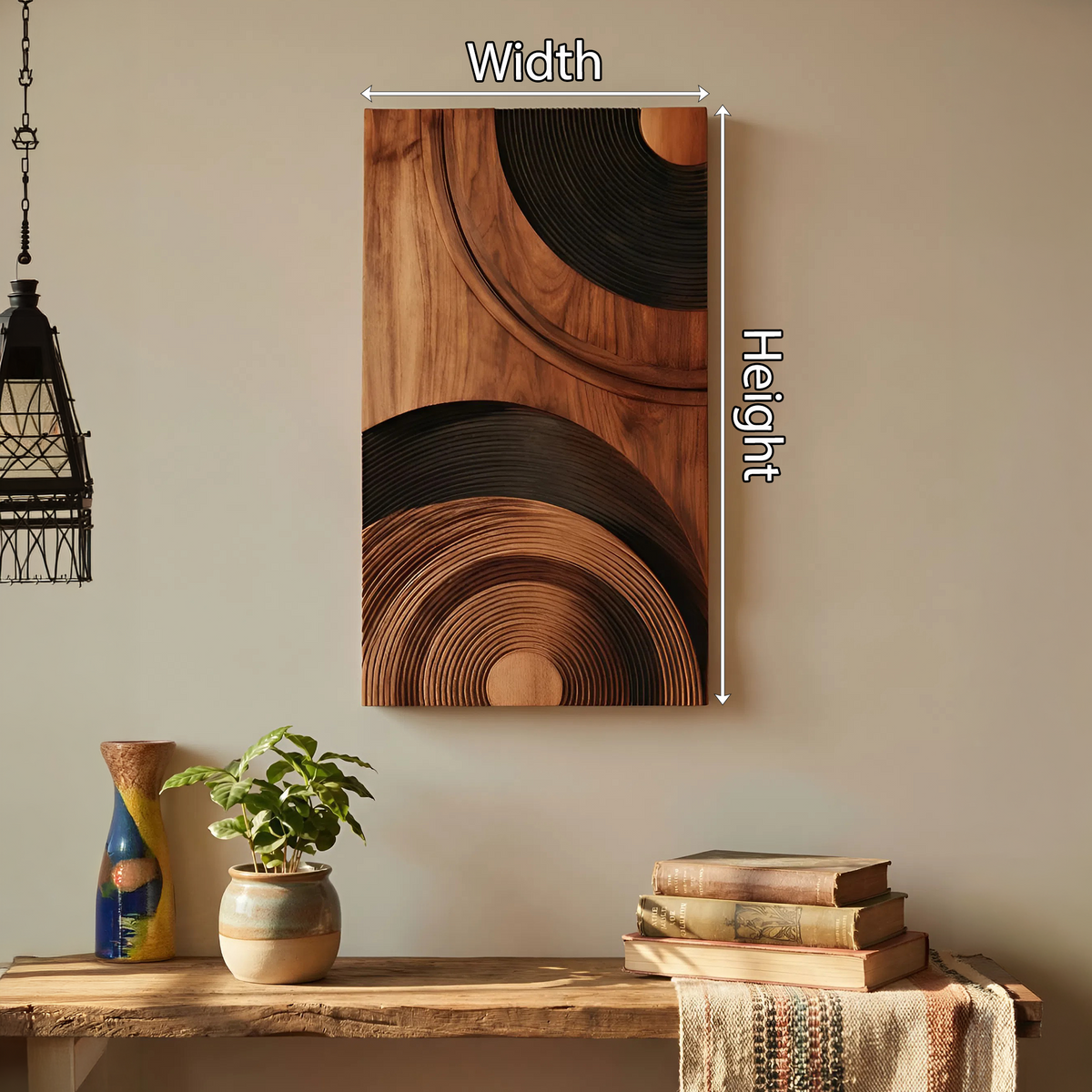 Mid Century Abstract Wood Wall Decor, Handcrafted Geometric Wooden Sculpture Panel for Modern Living Room & Entryway Accent