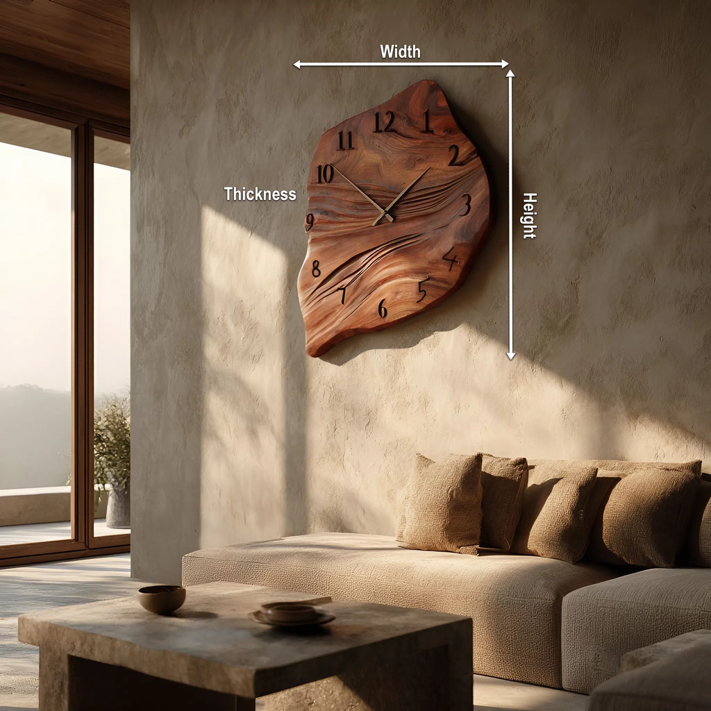 Minimalist Wall Clock, Handcrafted Organic Shape Solid Wood Decorative Timepiece