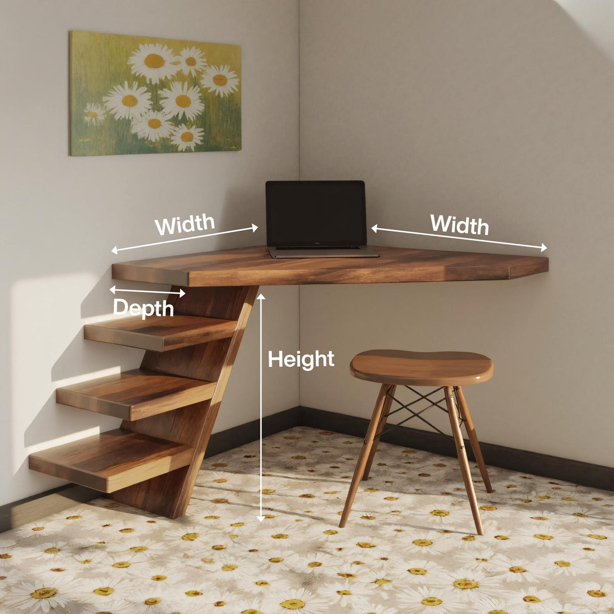 Minimalist Floating Corner Desk With Shelves For Small Home Office Workspace