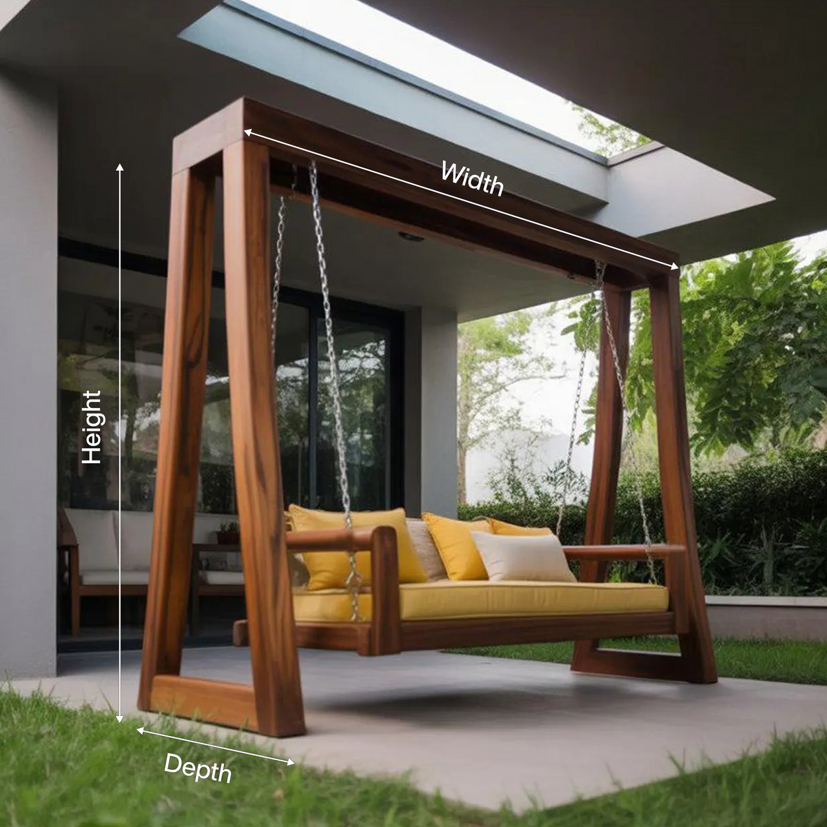 A-Frame Wood Porch Swing Bench for Garden or Deck, 65 to 86 in Tall