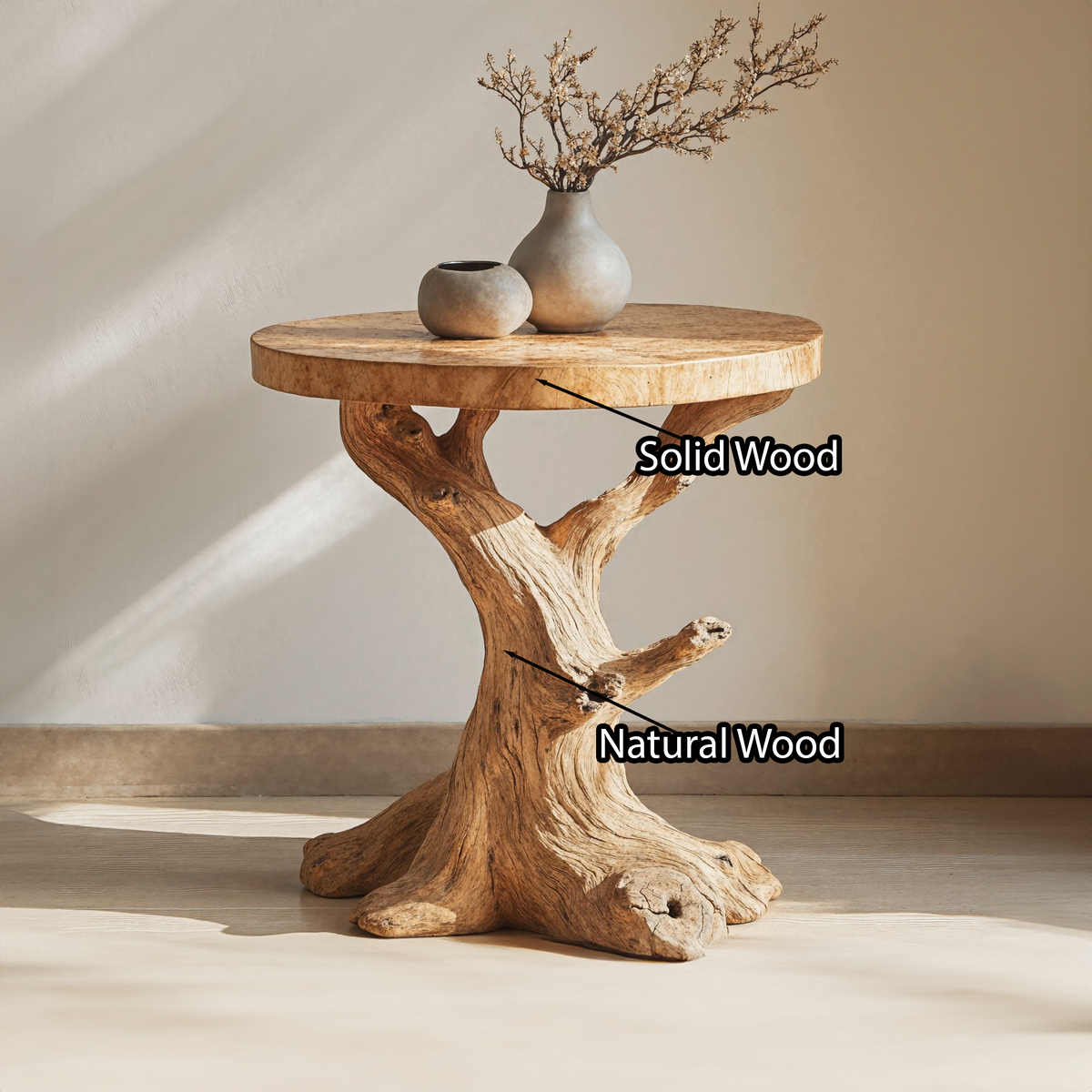 Small Brown Wood Side Table for Sofa or Bed, Oiled and Waxed Finish