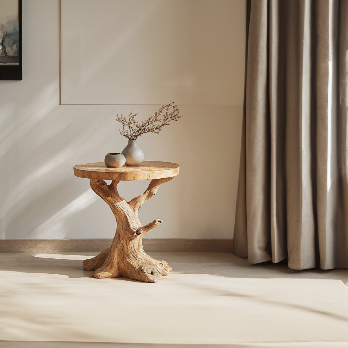Handcrafted Natural Wood End Table with Wax and Oil Finish
