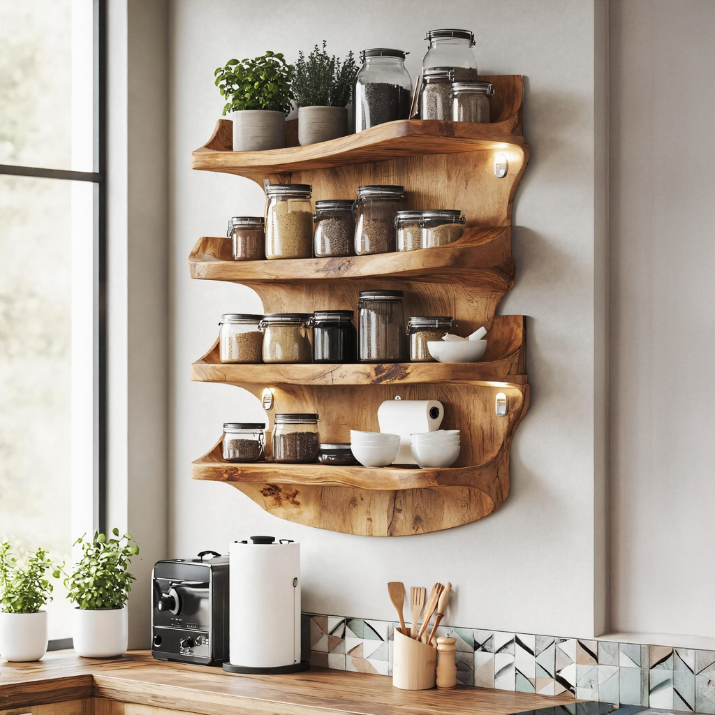 Farmhouse Wooden Spice Storage Shelf For Kitchen Design