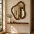 Organic Wavy Wall Mirror with Hand-Carved Solid Wood Frame