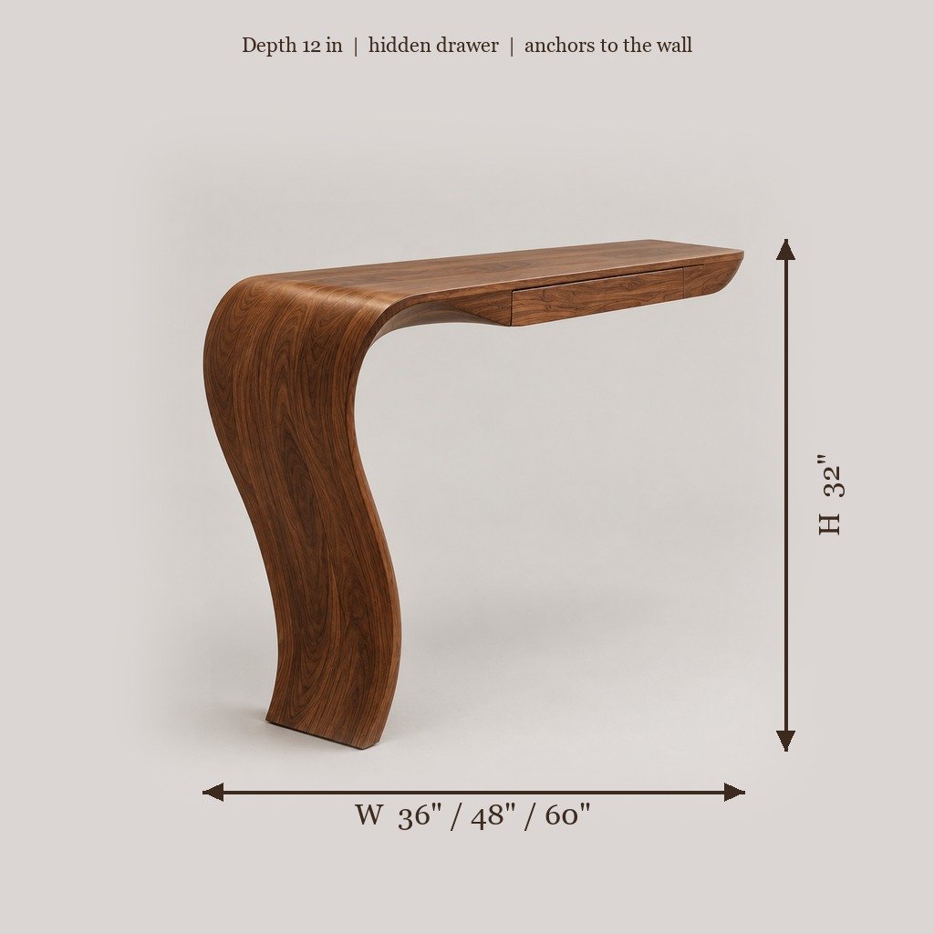 Curved Floating Wood Console with Hidden Drawer