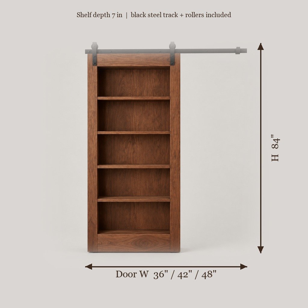 Sliding Barn Door Bookshelf, Solid Wood with Steel Track