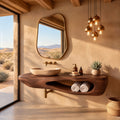 Sculpted Pebble Floating Bathroom Vanity, Solid Wood