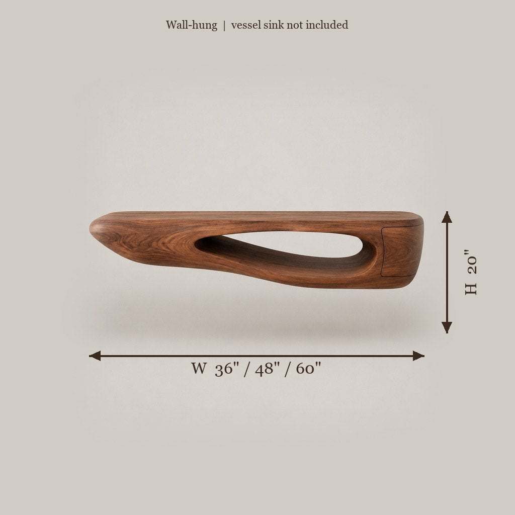 Sculpted Pebble Floating Bathroom Vanity, Solid Wood