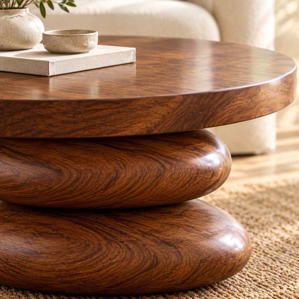 Stacked Pebble Sculpted Coffee Table with Hidden Drawer