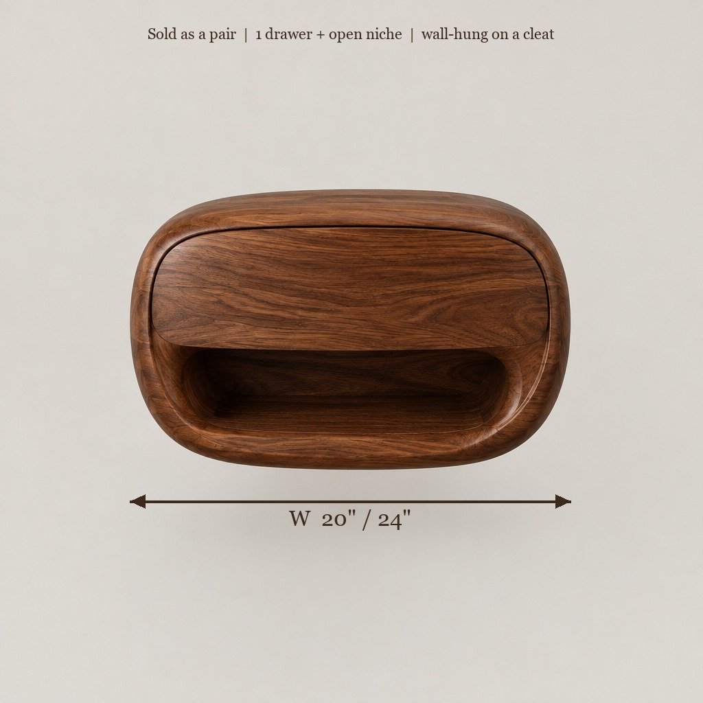 Pebble Floating Nightstands with LED, Set of 2, Solid Wood