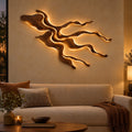 River Delta Carved Wood Wall Light, LED Wall Sculpture
