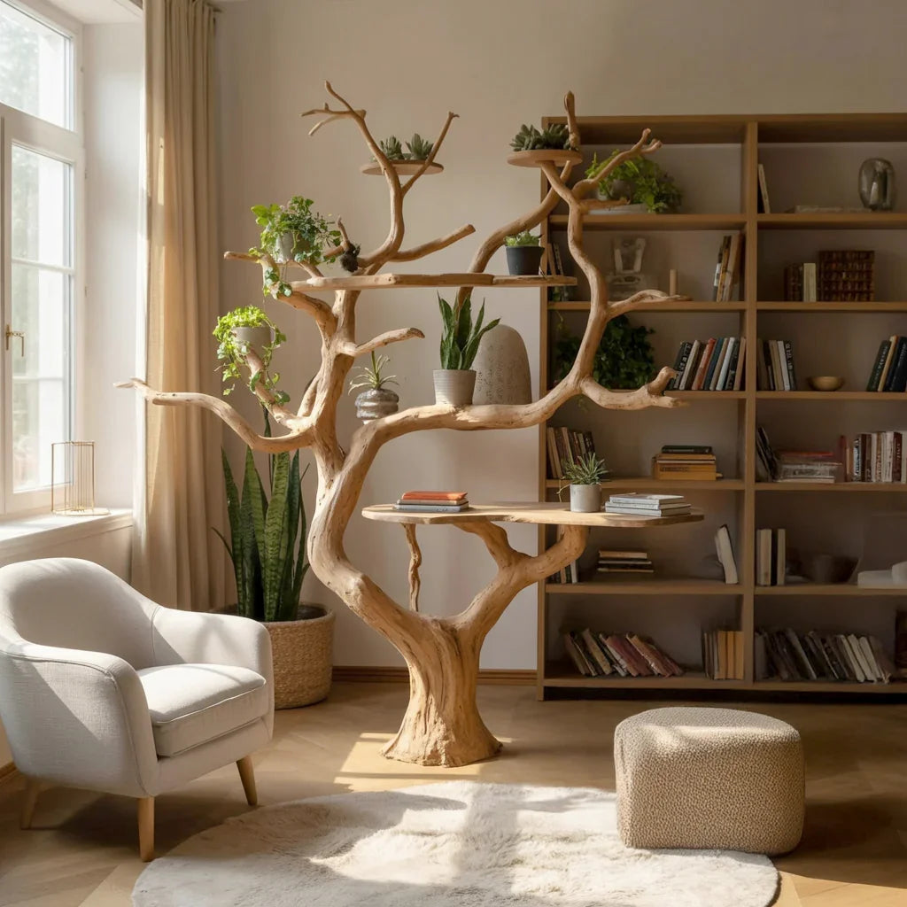 Handcrafted Tree Desk Bookshelf