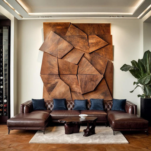 Abstract Faceted Wood Panel Wall Art, 55 in Wide, 39 to 71 in Tall