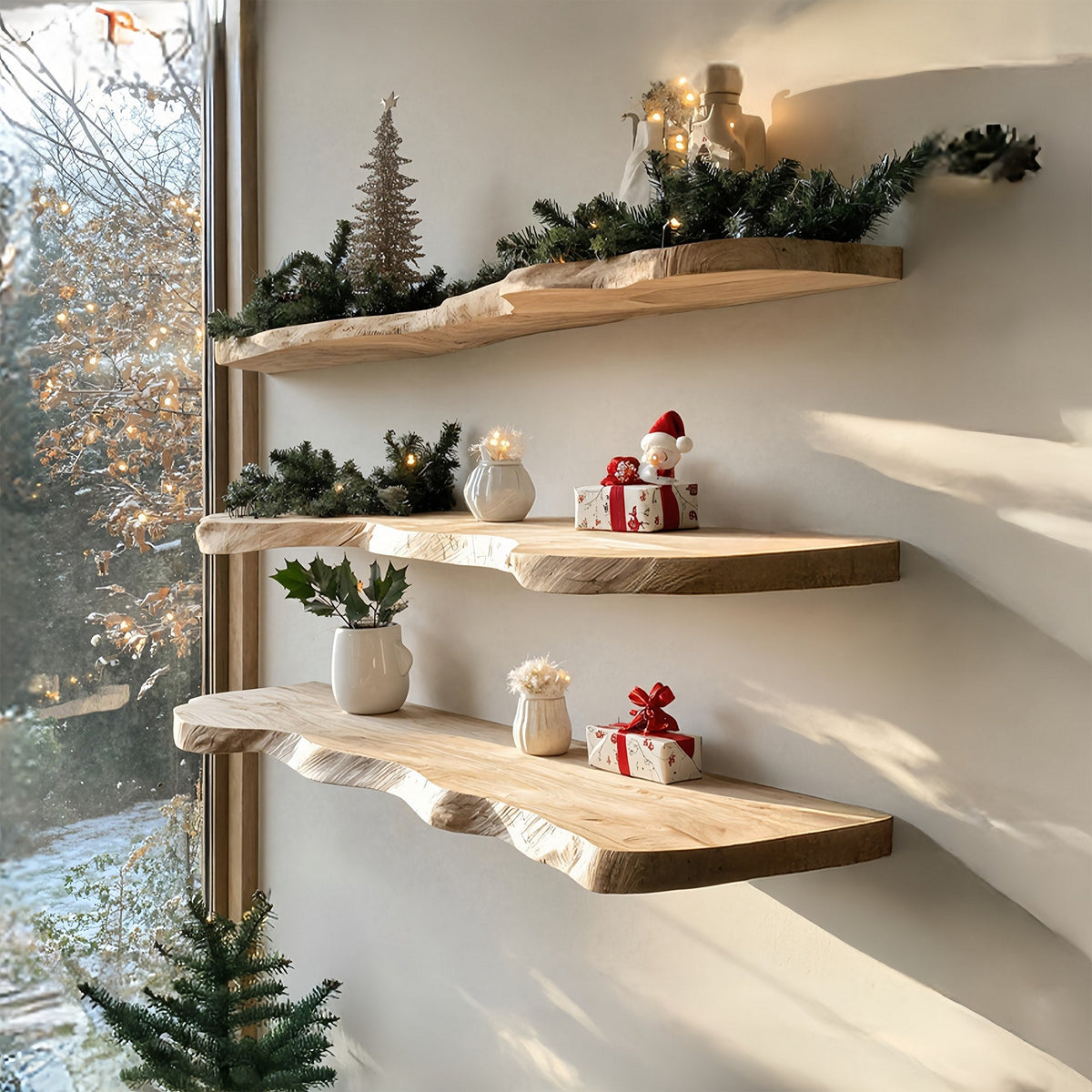 Farmhouse Solid Wood Floating Shelf For Christmas Bedroom Wall Decor