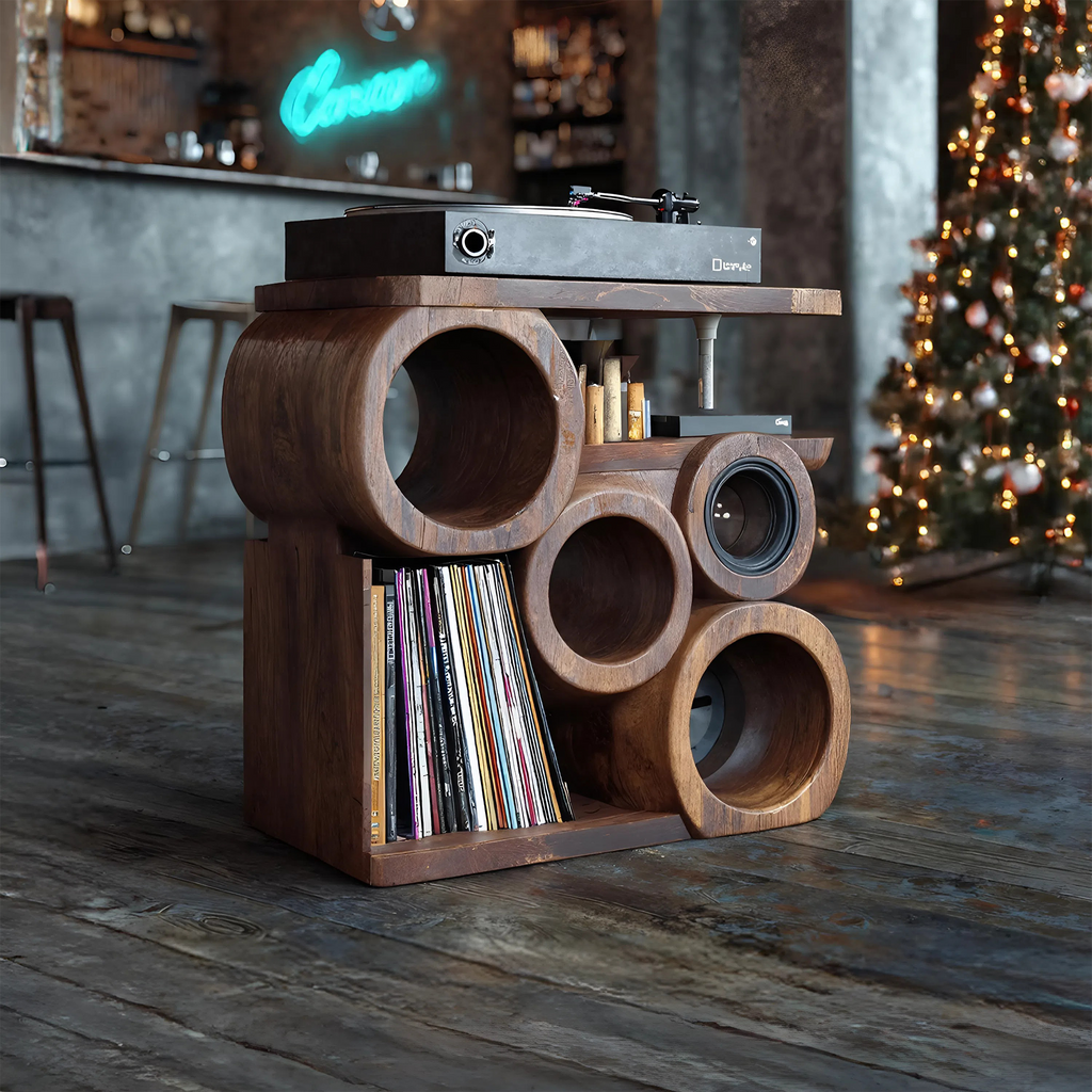 Farmhouse Solid Wood Record Stand, Handcrafted Vinyl Storage Organizer Rack, Music Lover Christmas Gift for Cozy Living Room
