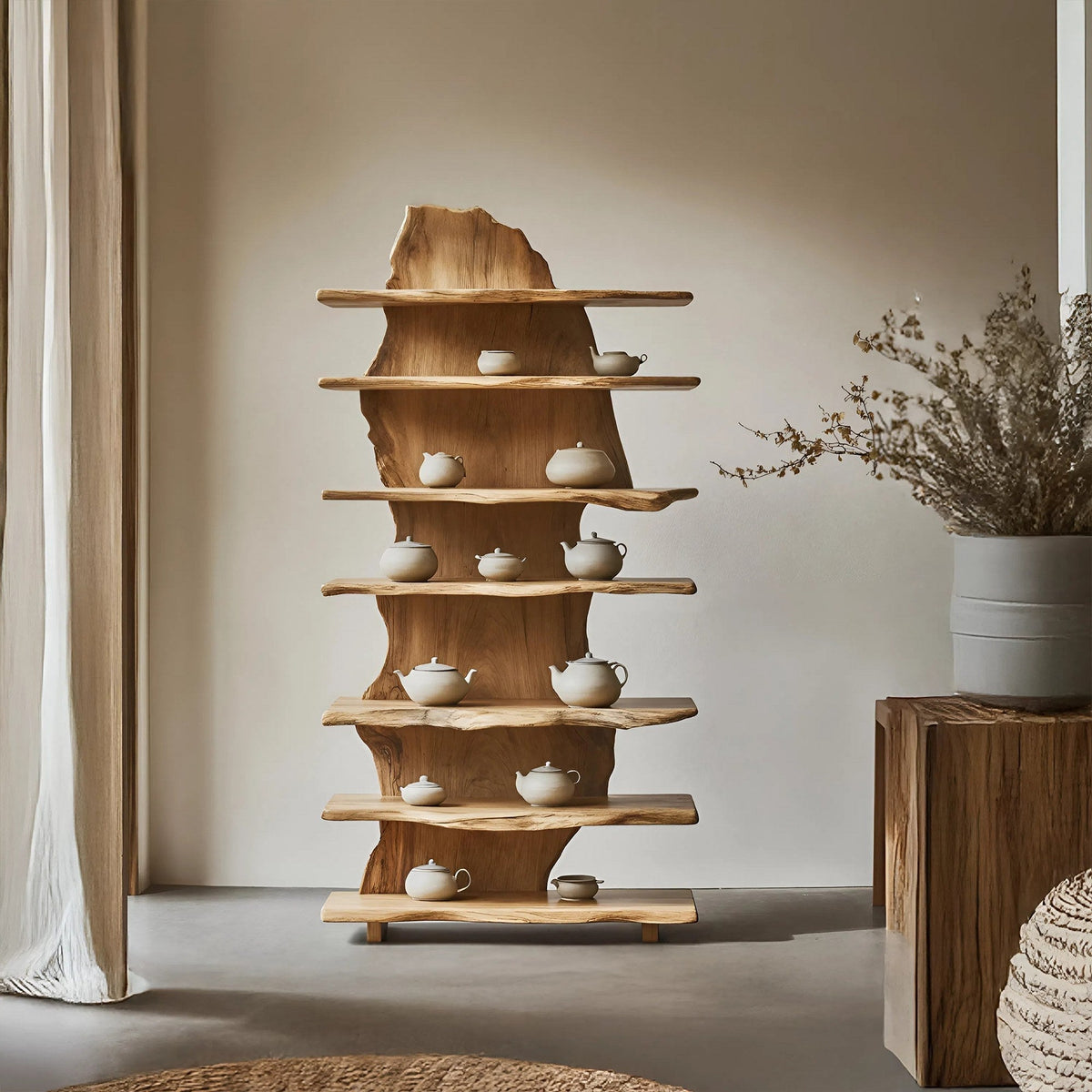 Rustic Solid Wood Standing Shelf For Entryway Design Ideas