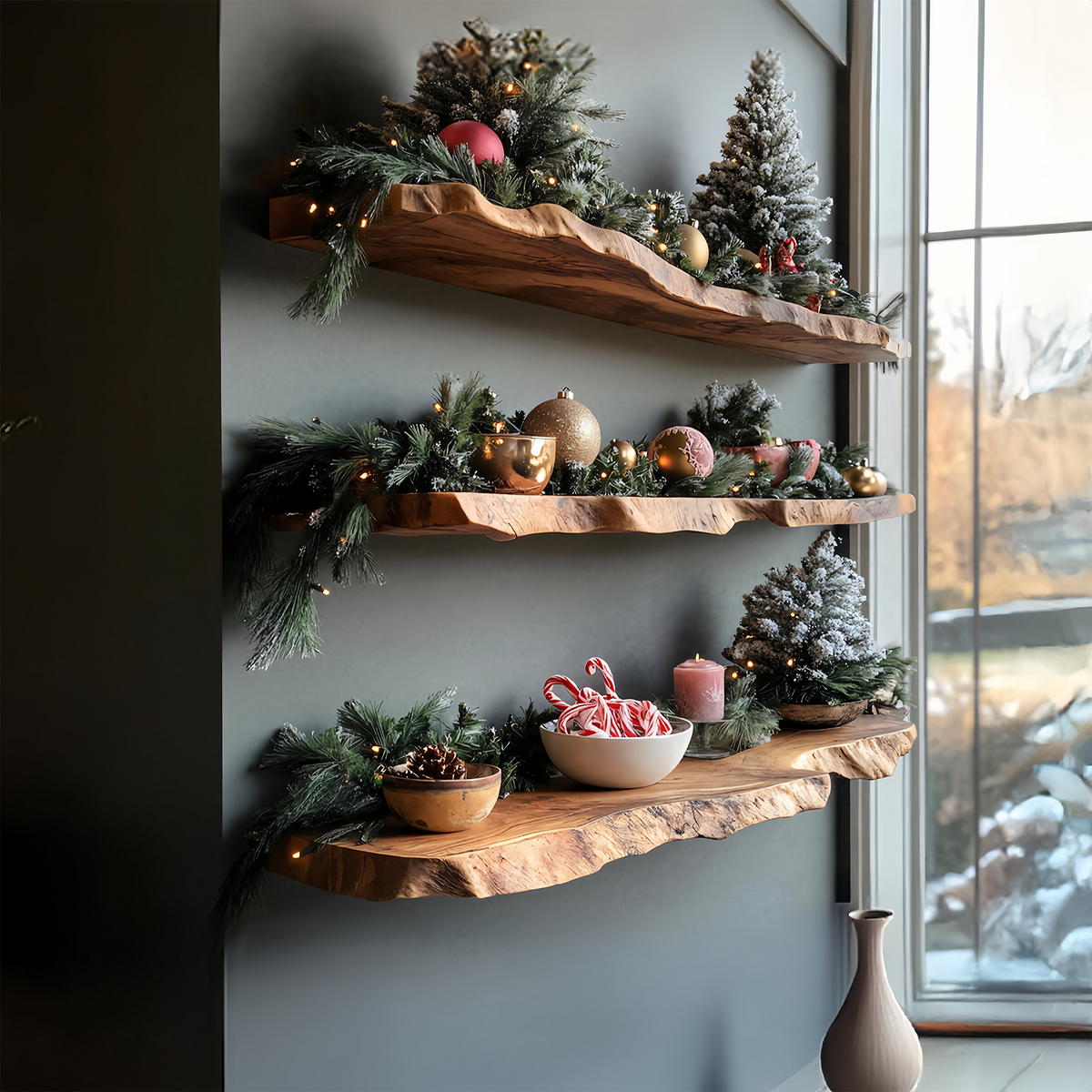 Mid Century Solid Wood Floating Shelf For Stylish Holiday Bedroom Decor