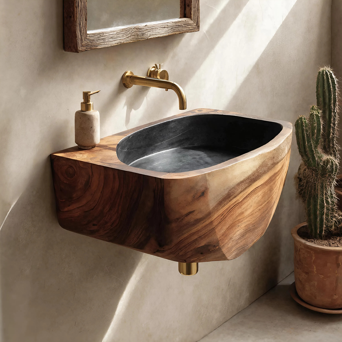 Wood Vessel Sink, Minimalist Solid Wood Bathroom Basin