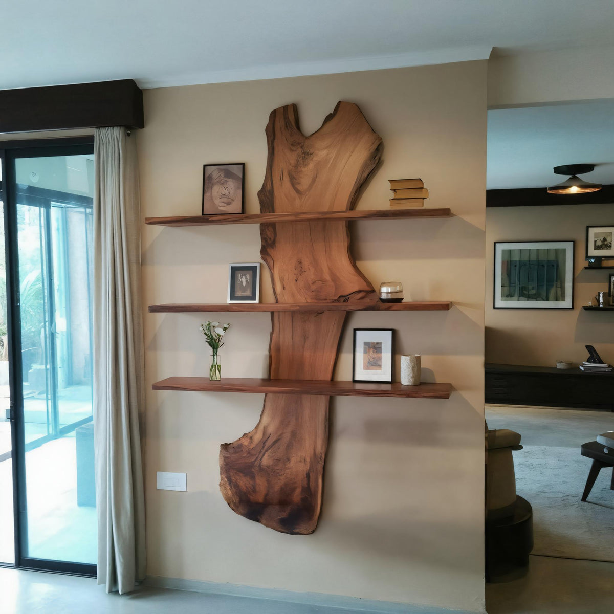 Rustic Live Edge Wall Shelf For Modern Living Room And Entryway
