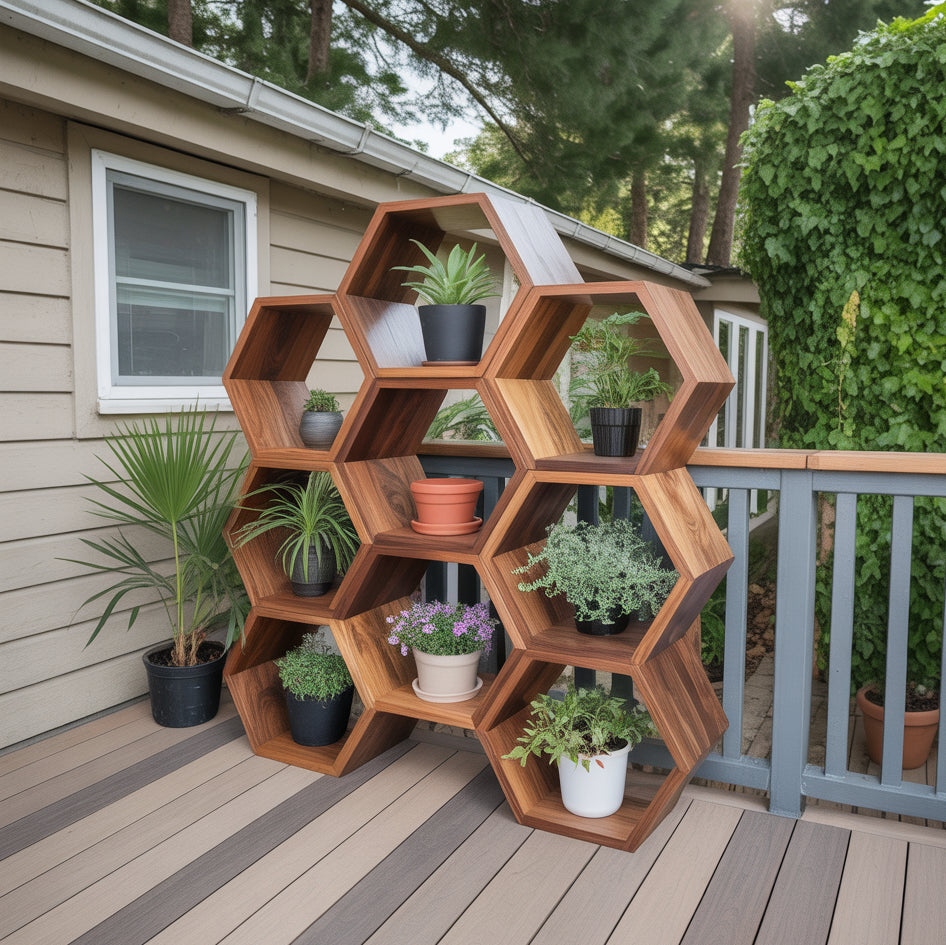 Geometric Honeycomb Plant Shelf Modular Wall Unit For Garden And Patio