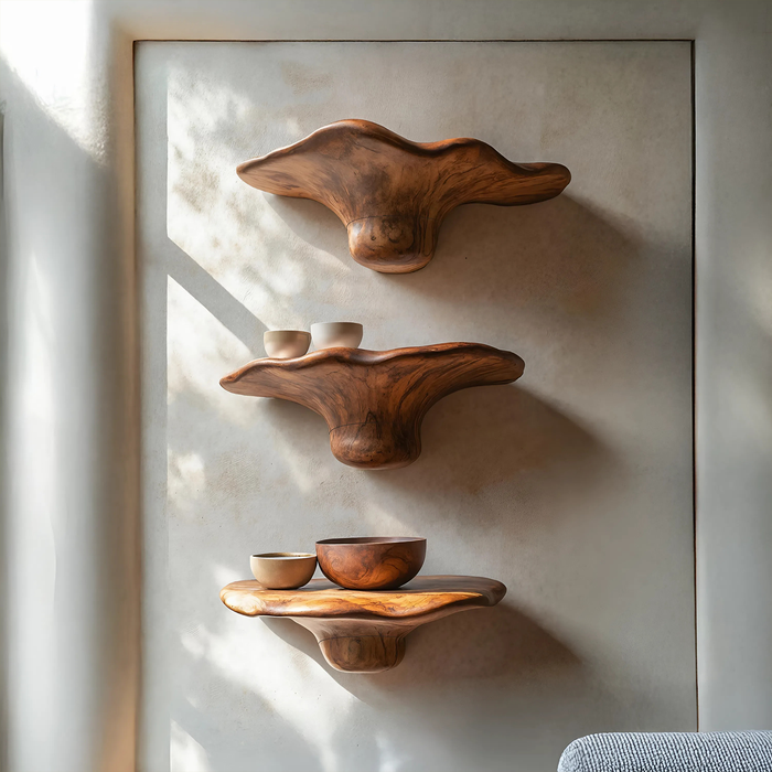 Above-Dresser Mushroom Wall Shelf For Books And Bedroom Plants