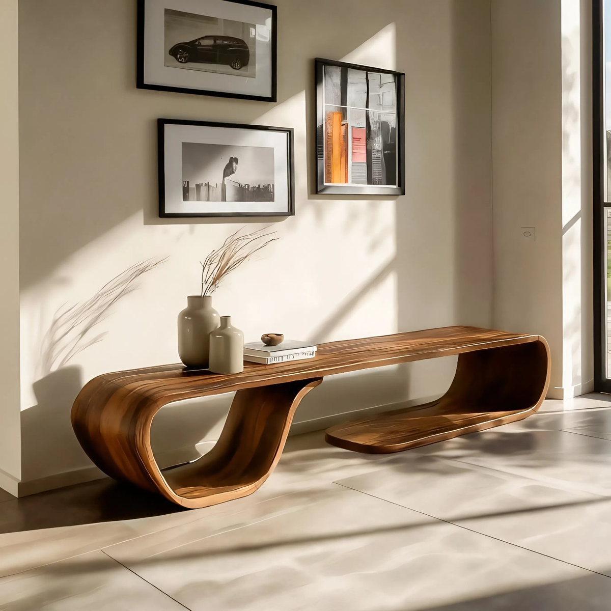 Artistic Bench Flowing Curves For Modern Interior Seating