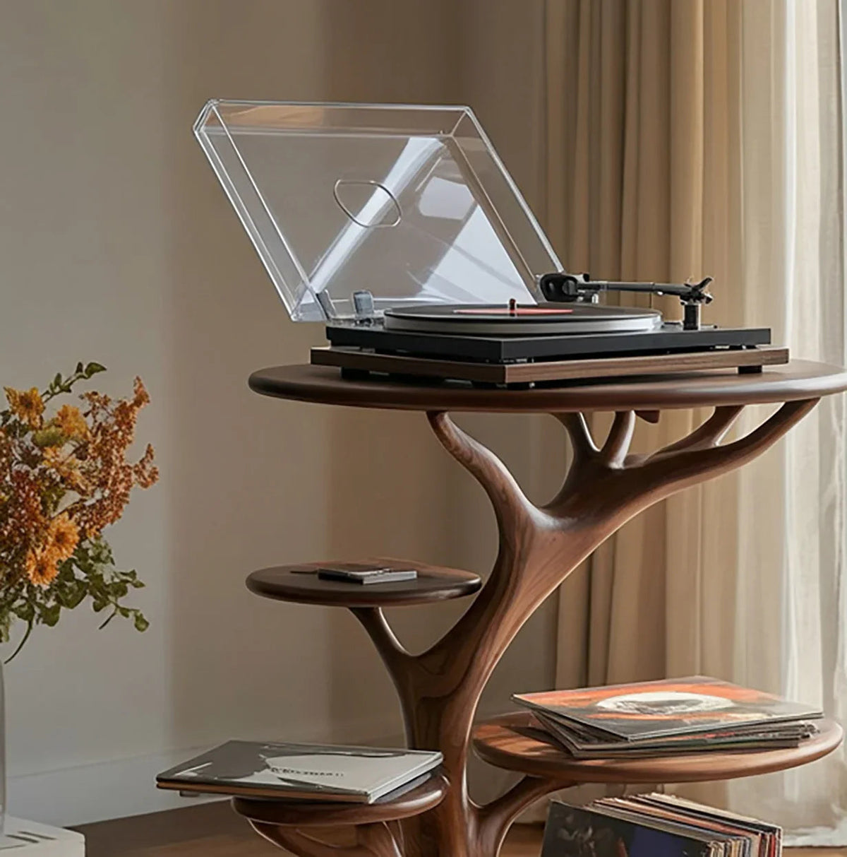 Handcrafted Wooden Record Player Stand