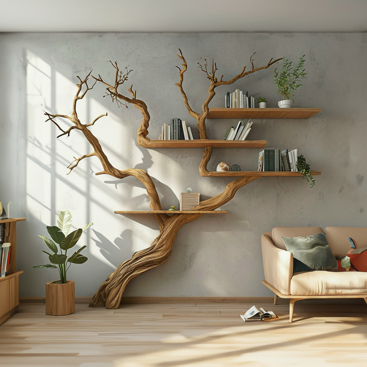 Extra-Large Branch Wall Bookshelf with Flat Shelves, 80 x 80 Inch