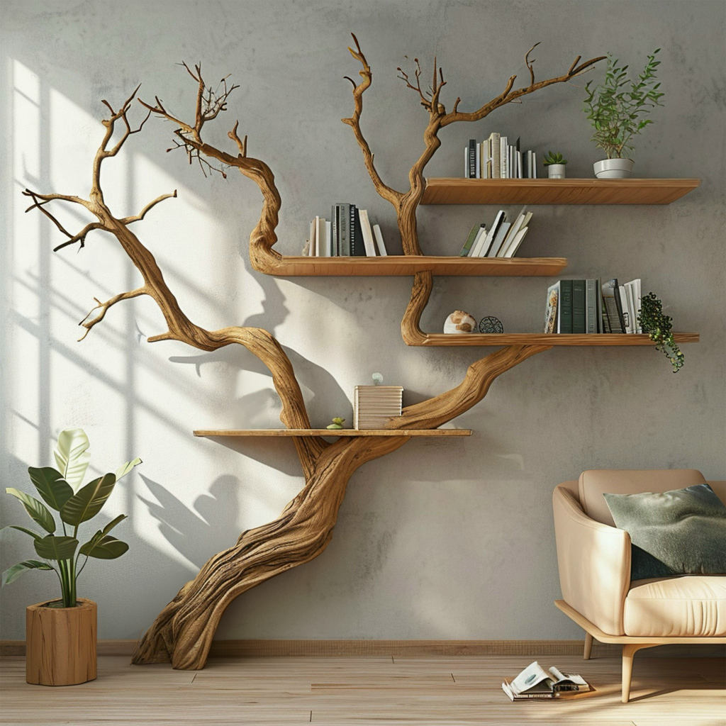 Extra-Large Branch Wall Bookshelf with Flat Shelves, 80 x 80 Inch