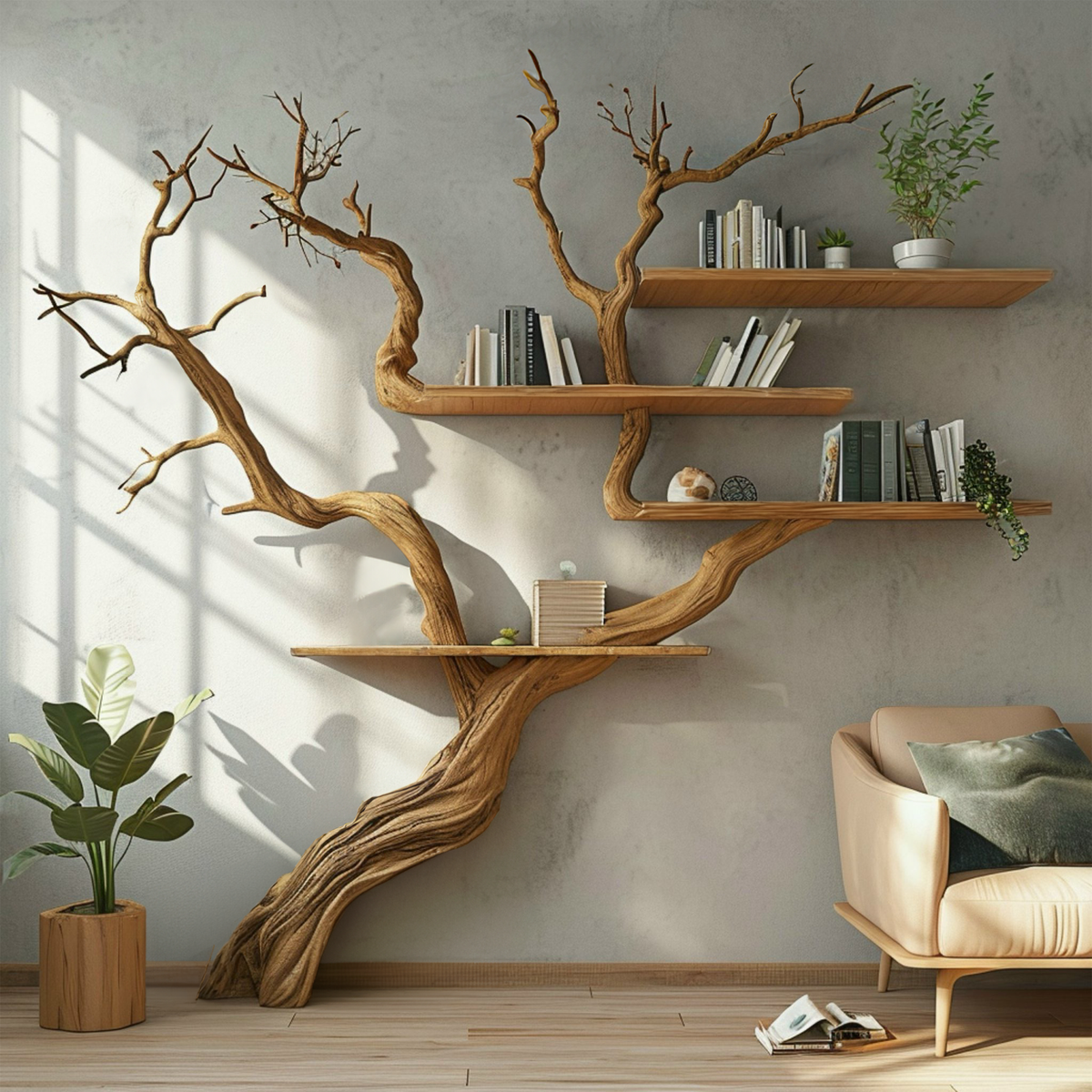 Extra-Large Branch Wall Bookshelf with Flat Shelves, 80 x 80 Inch