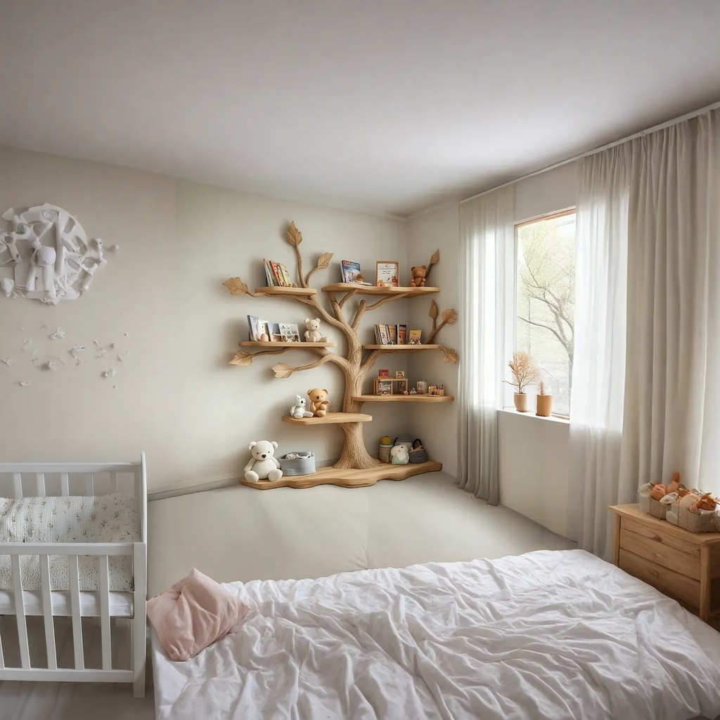 Tree-Shaped Wood Wall Bookcase for Nursery and Kids Room, 60 x 60 in