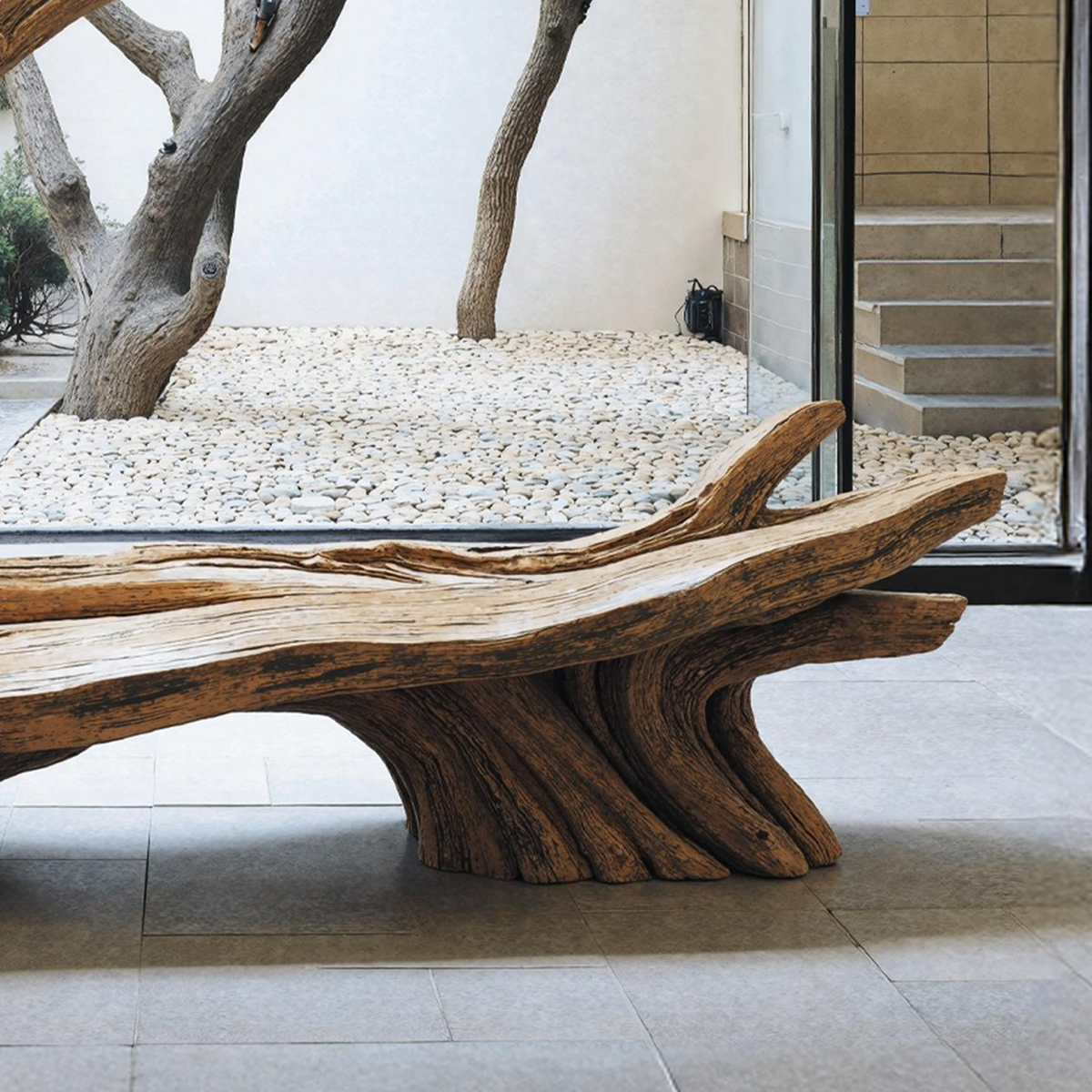 Hand-Sculpted Live Edge Branch Bench for Patio or Entryway
