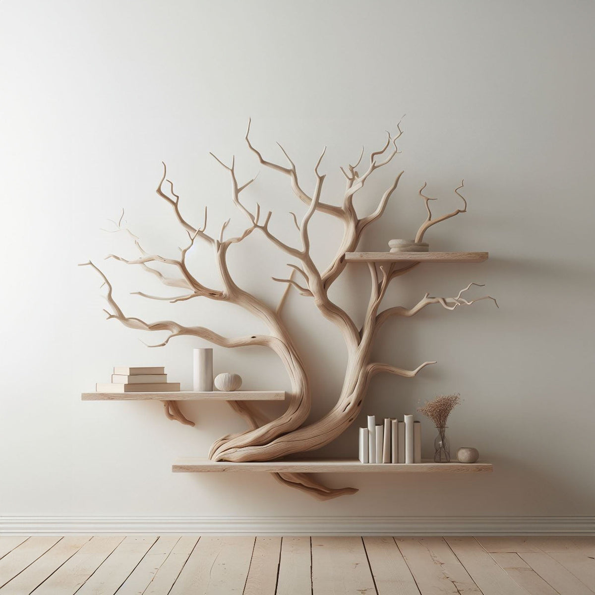 Artistic Tree Branch Shelf, Natural Driftwood Style Wall Art