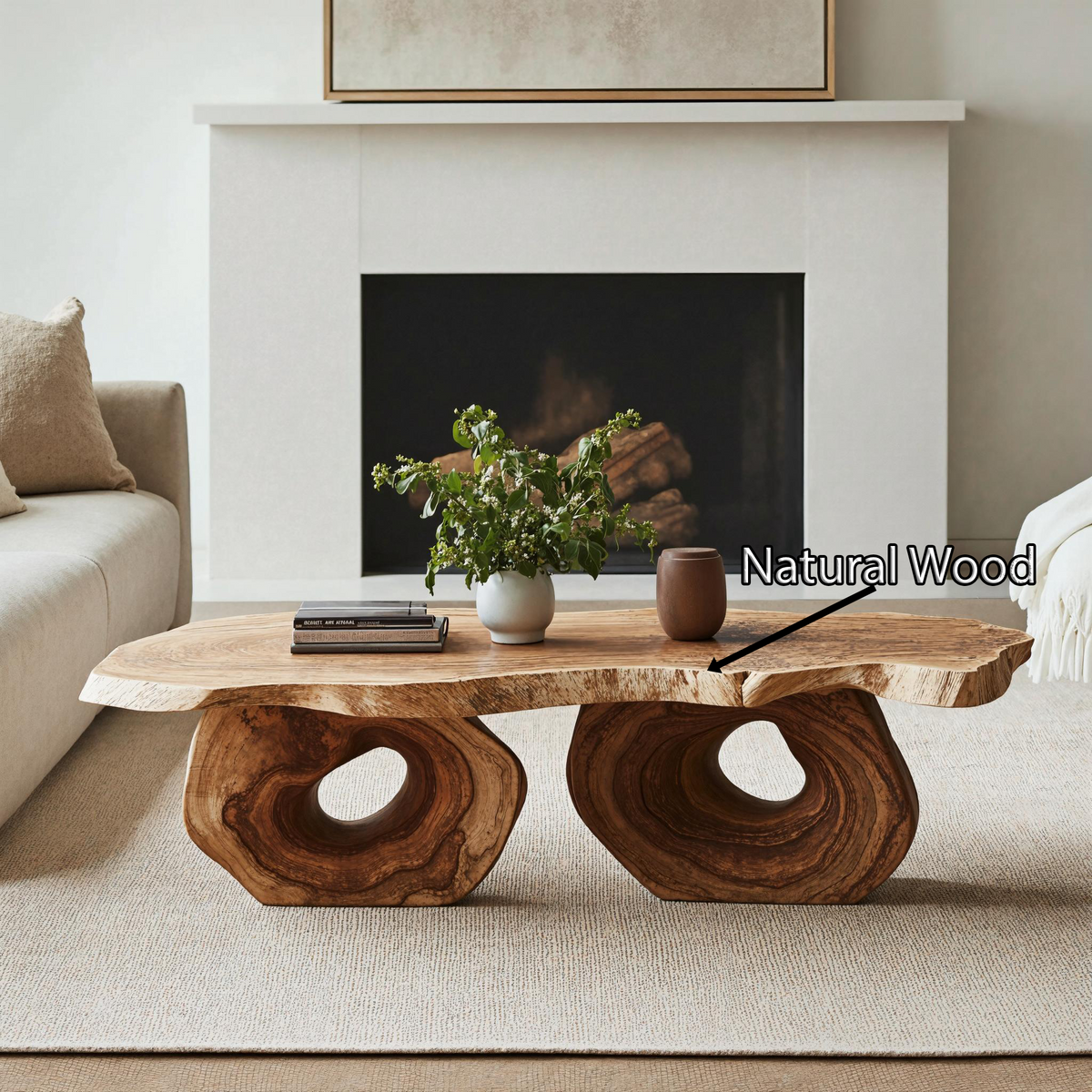 Vintage Style Low Wooden Coffee Table With Rich Natural Grain