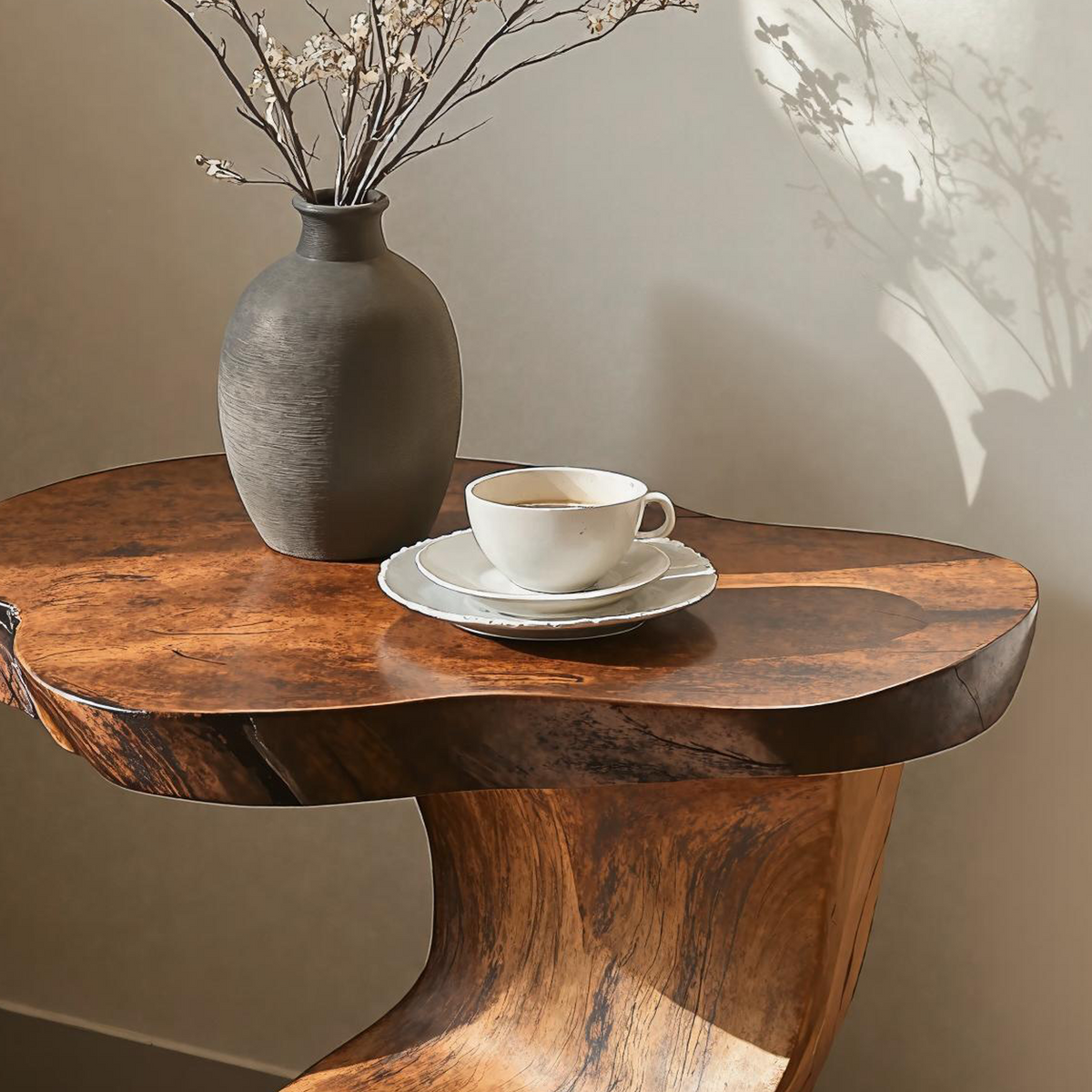 Compact Brown Wood Nightstand or Sofa Side Table, Oil-Waxed