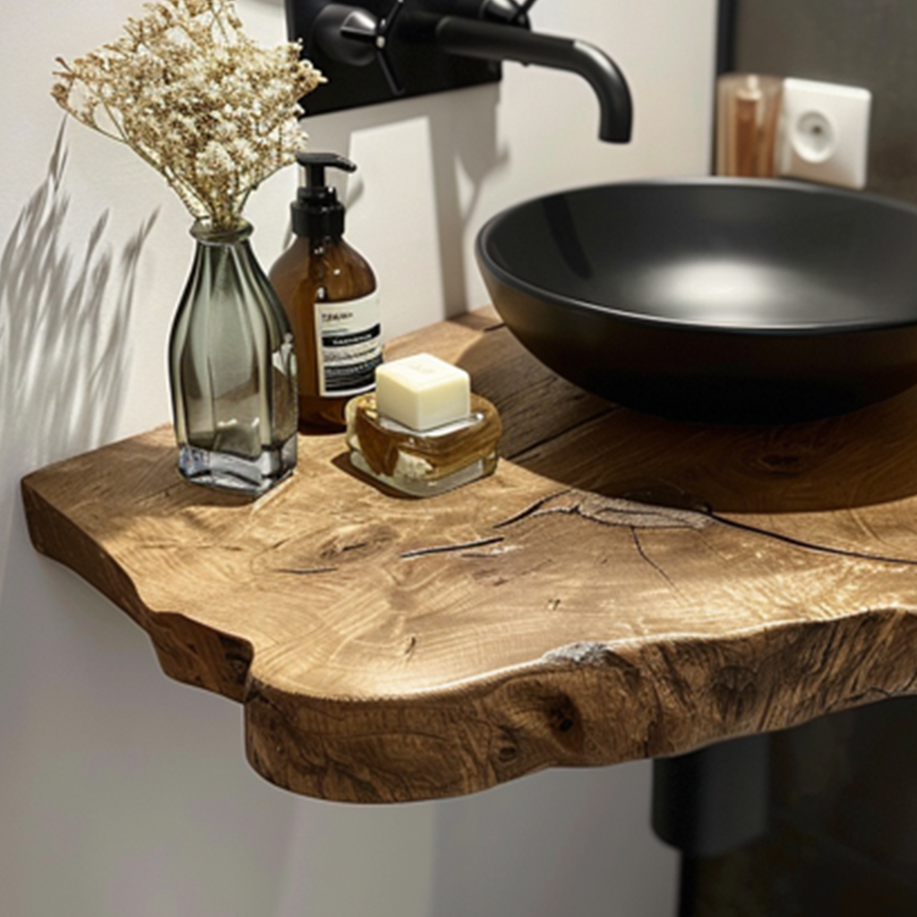 Live Edge Floating Vanity Shelf, Rustic Solid Wood Bathroom Shelf