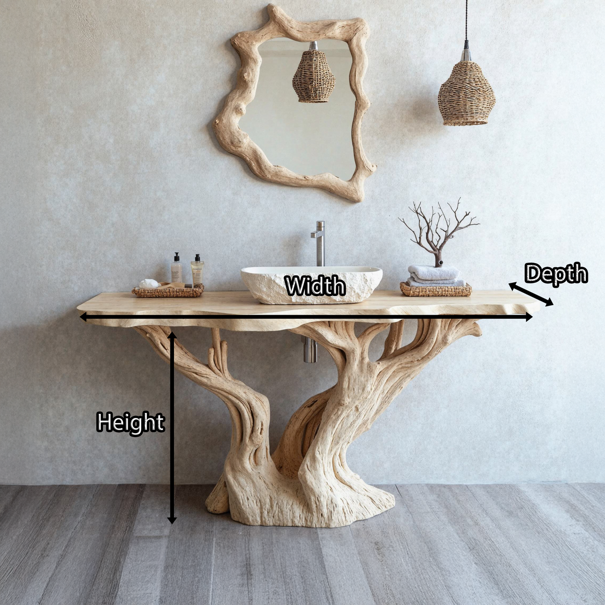 Reclaimed Wood Live Edge Bathroom Vanity Top, Natural Finish