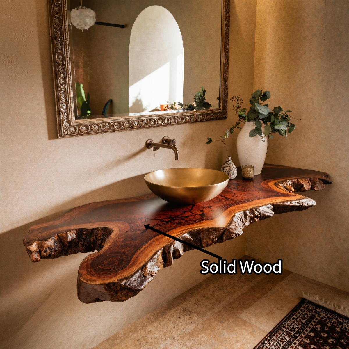 Floating Bathroom Vanity Shelf, Rustic Solid Wood Under-Sink Top