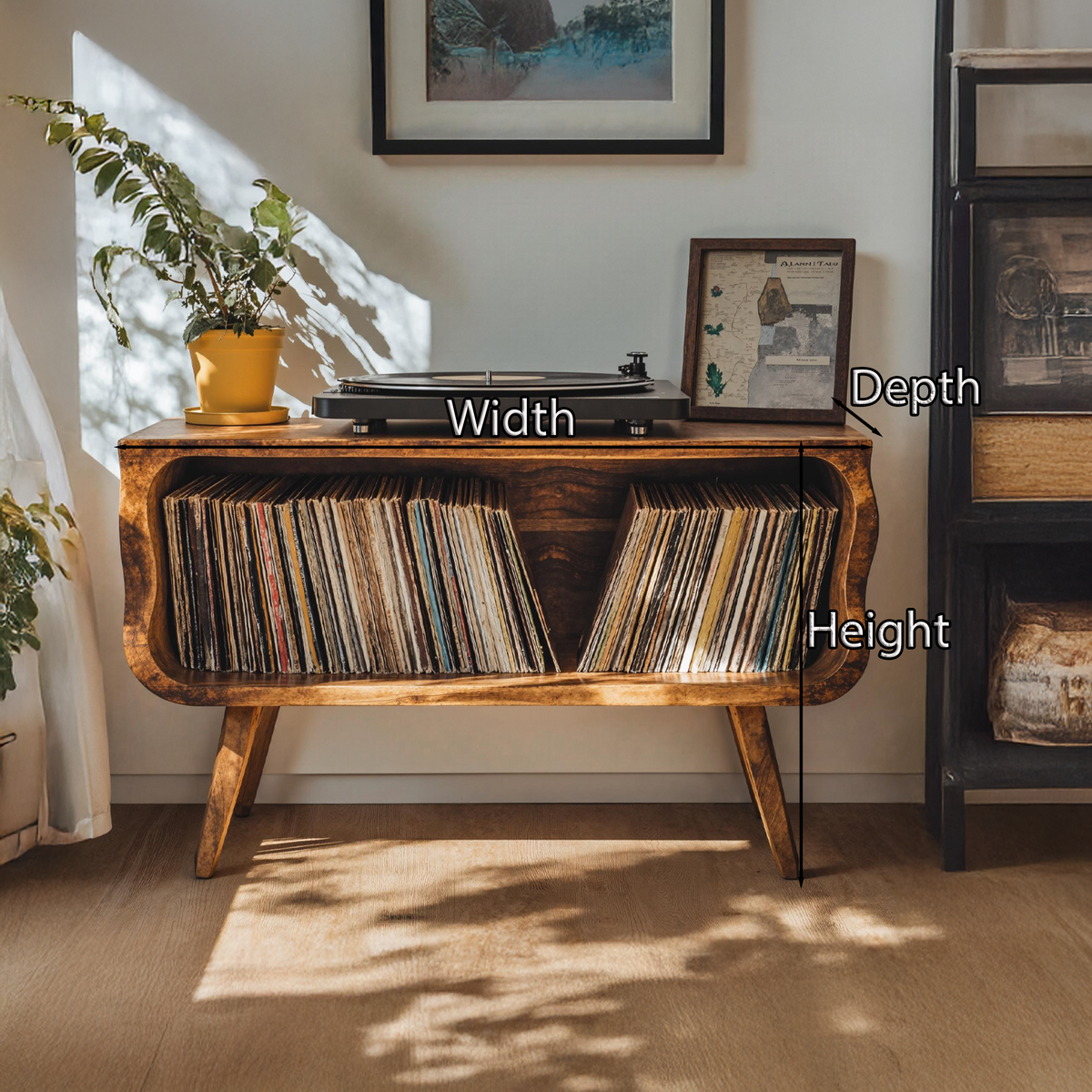 Rustic Natural Wood Record Player Stand in Minimalist Style