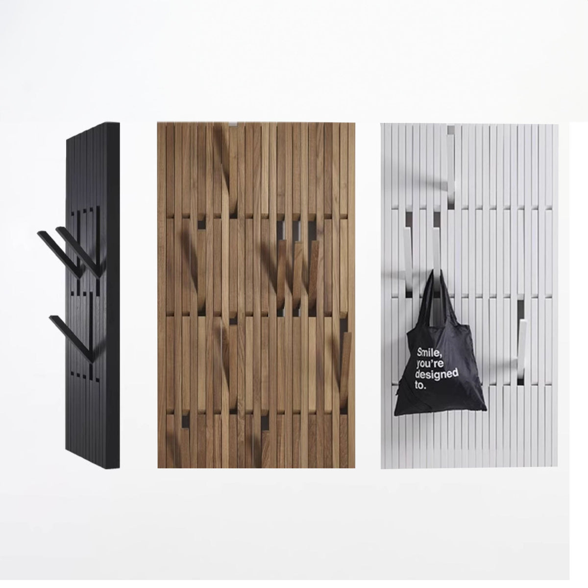 Grand Piano Curve Wood Wall Hook Rack for Coats, 3 to 5 Rows