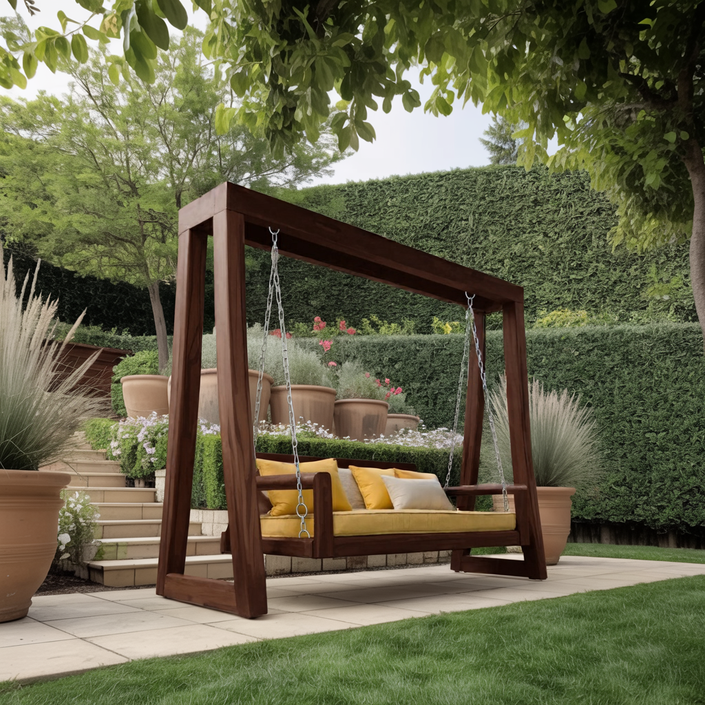 A-Frame Wood Porch Swing Bench for Garden or Deck, 65 to 86 in Tall